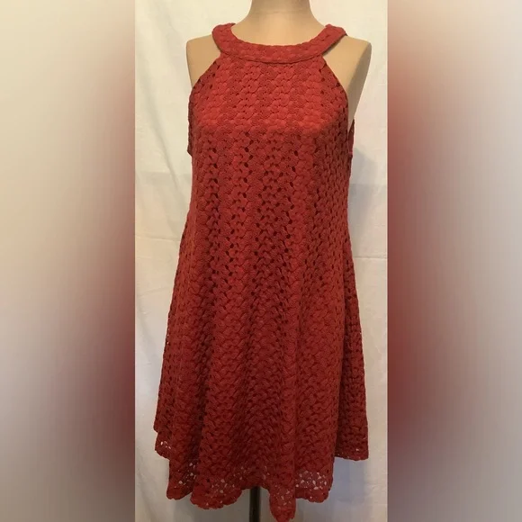 Roxberi Textured Rust Cute Dress with Liner - Picture 1 of 7